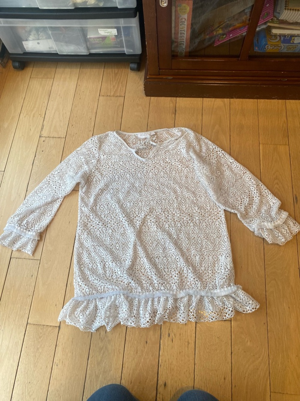 CHildren’s Place White Crochet Lace Ruffle-Hem Beach Coverup